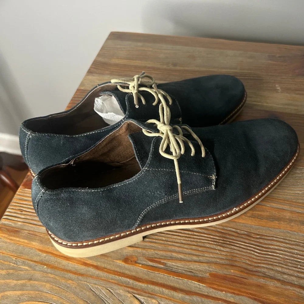Ashton grey Navy Suede Leather Oxford Dress‎ Shoes Lace Up Casual Comfort 10.5